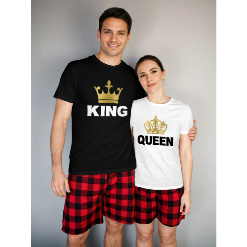 Piżamy dla par zestaw dla dwojga prezent na walentynki King Queen 4